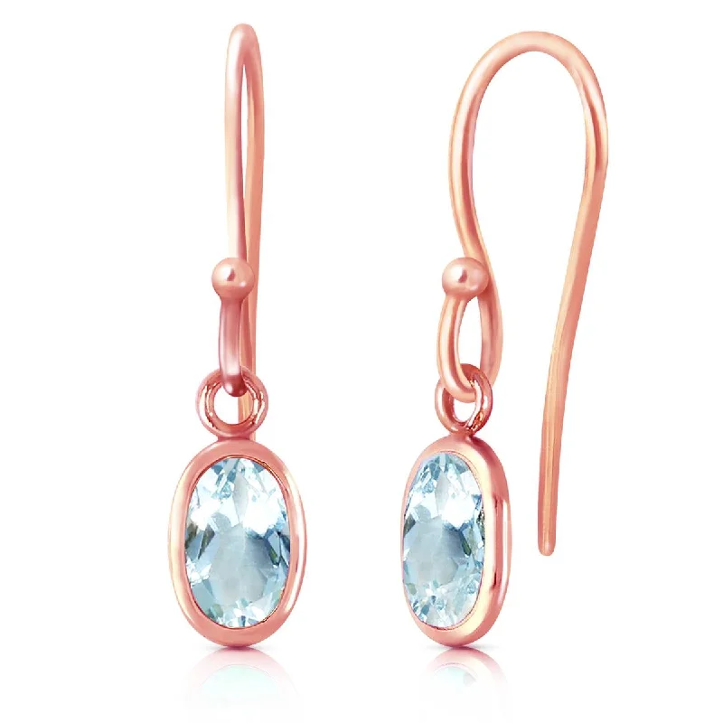 14K Solid Rose Gold Fish Hook Earrings w/ Aquamarines