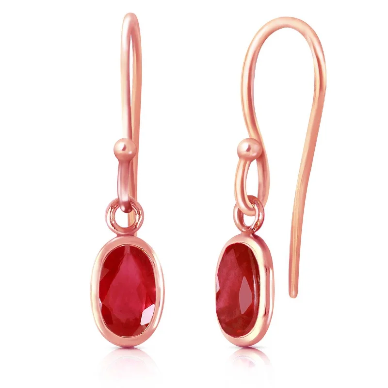 14K Solid Rose Gold Fish Hook Earrings w/ Natural Rubies