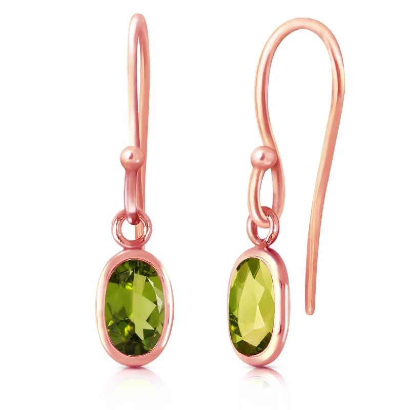 14K Solid Rose Gold Fish Hook Peridot Earrings