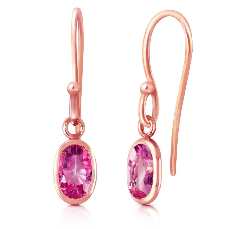 14K Solid Rose Gold Fish Hook Pink Topaz Earrings Jewelry