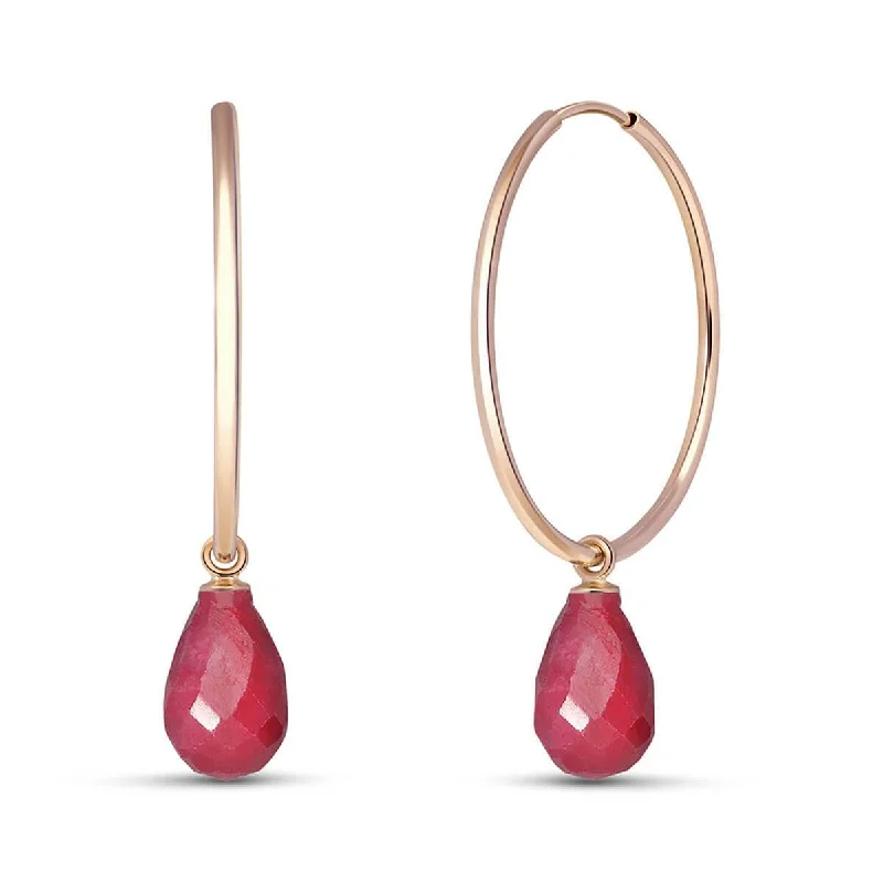 14K Solid Rose Gold Hoop Natural Ruby Earrings Gemstone