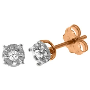 14K Solid Rose Gold Illusion Settings Stud Earrings w/ Diamonds