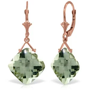 14K Solid Rose Gold Leverback Earrings Green Amethyst Certified Class