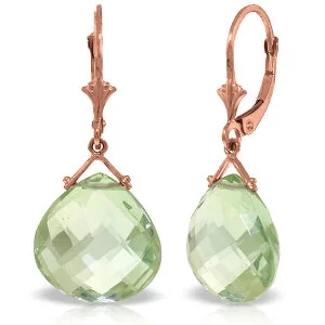 14K Solid Rose Gold Leverback Earrings Green Amethyst Series