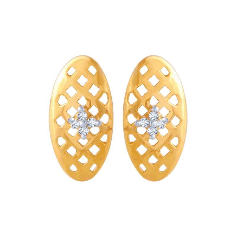 14KT (585) Yellow Gold And American Diamond Stud Earrings For Women