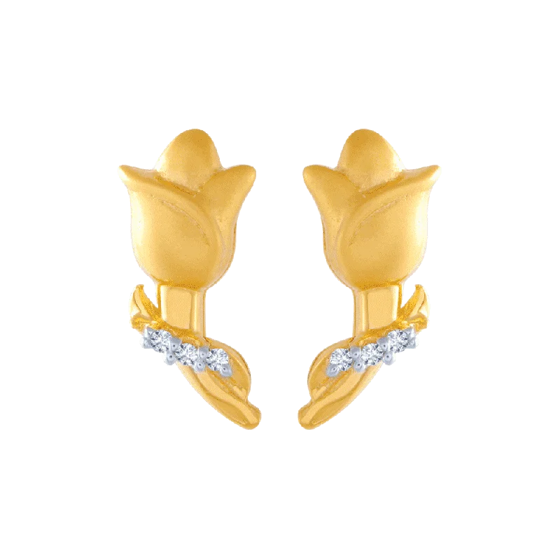 14KT (585) Yellow Gold And American Diamond Stud Earrings For Women