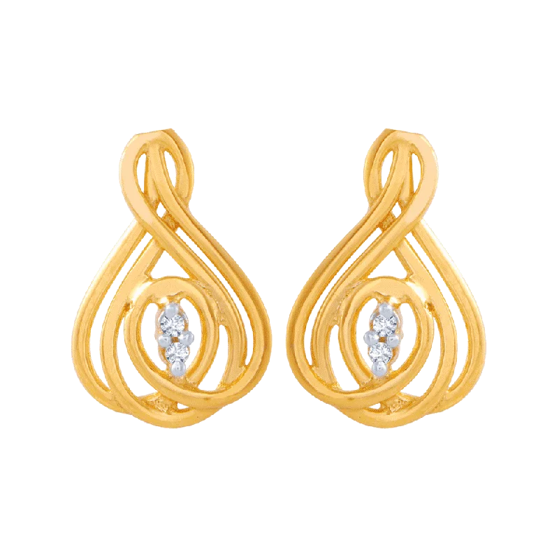 14KT (585) Yellow Gold And American Diamond Stud Earrings For Women