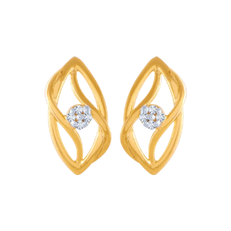 14KT (585) Yellow Gold And American Diamond Stud Earrings For Women