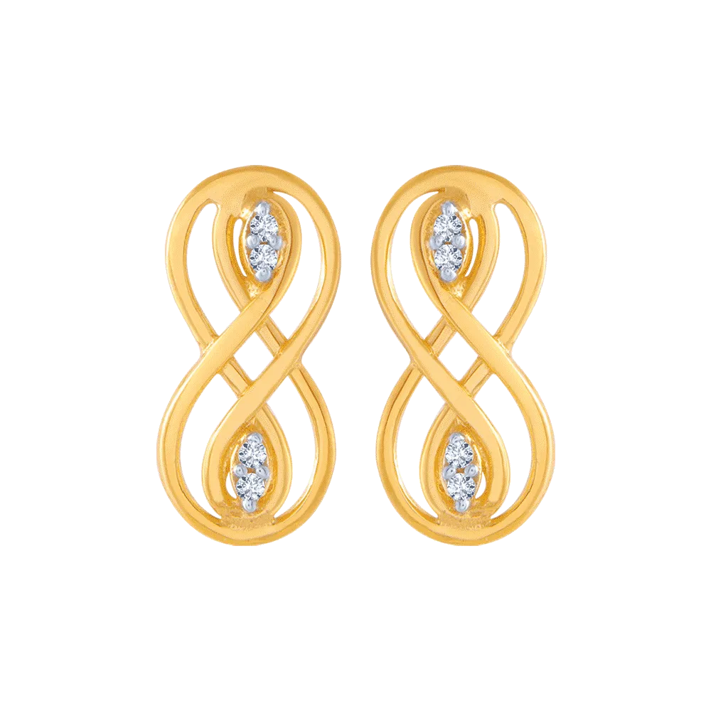 14KT (585) Yellow Gold And American Diamond Stud Earrings For Women