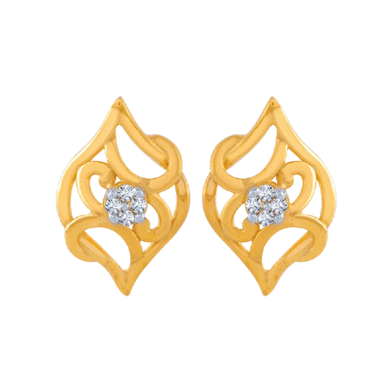 14KT (585) Yellow Gold And American Diamond Stud Earrings For Women