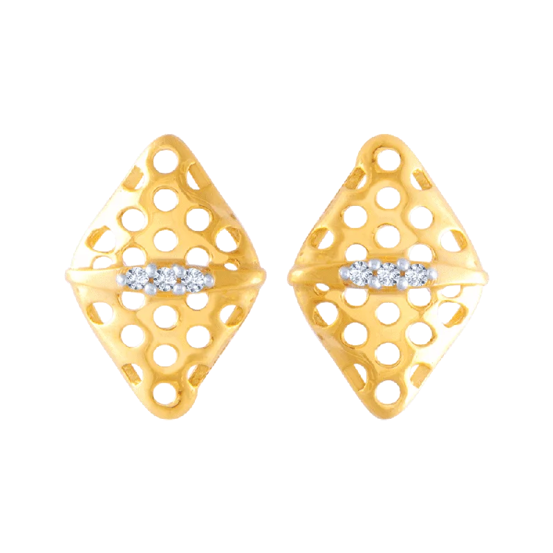 14KT (585) Yellow Gold And American Diamond Stud Earrings For Women