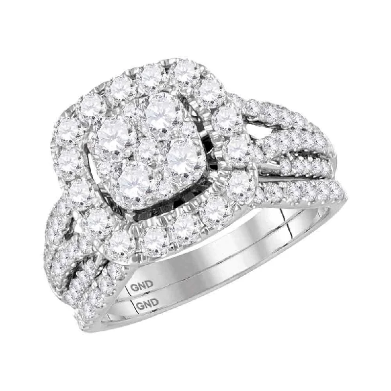 14kt White Gold Round Diamond Bridal Wedding Ring Band Set 2 Cttw