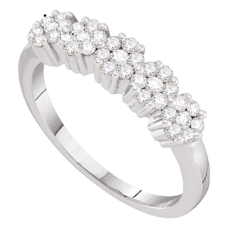 14kt White Gold Womens Round Diamond Five Flower Cluster Ring 1/4 Cttw