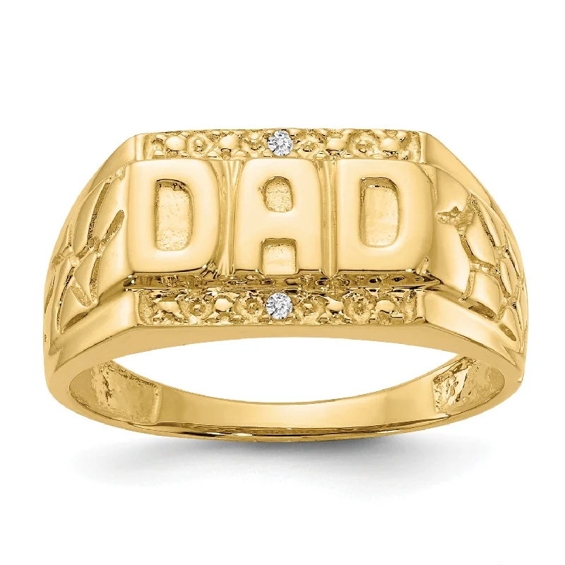 14KT Yellow Gold Diamond Accent Dad Ring; Size 9