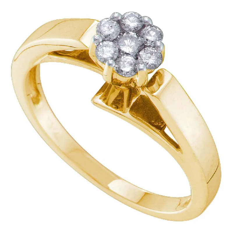 14kt Yellow Gold Womens Round Diamond Flower Cluster Ring 1/4 Cttw