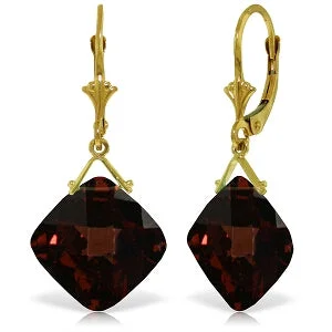 17.5 Carat 14K Solid Yellow Gold Leverback Earrings Checkerboard Cut Garnet