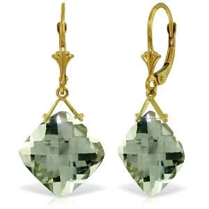 17.5 Carat 14K Solid Yellow Gold Silhouette Green Amethyst Earrings