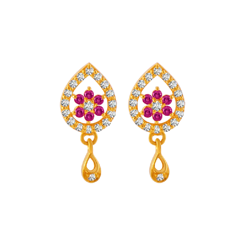 22KT Yellow Gold And American Diamond Stud Earrings For Women