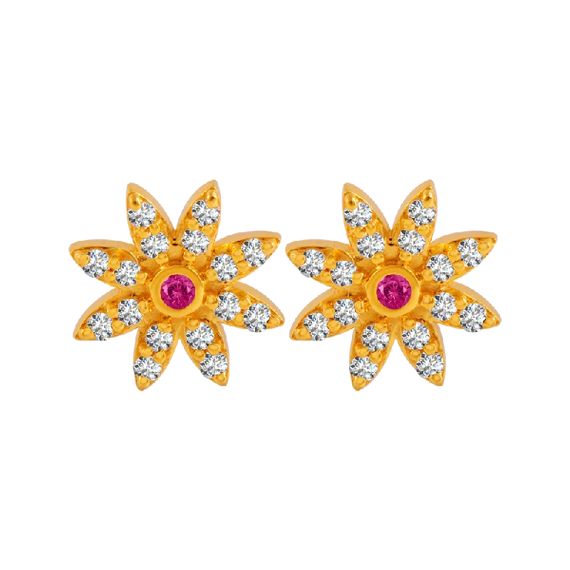 22KT Yellow Gold And American Diamond Stud Earrings For Women