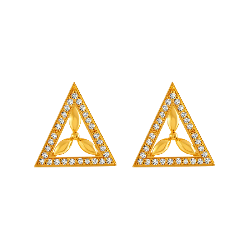 22KT Yellow Gold And American Diamond Stud Earrings For Women