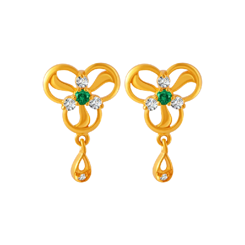 22KT Yellow Gold And American Diamond Stud Earrings For Women