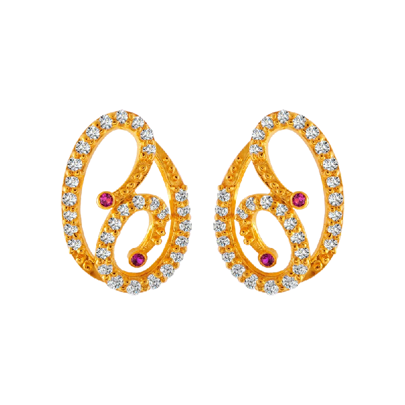 22KT Yellow Gold And American Diamond Stud Earrings For Women