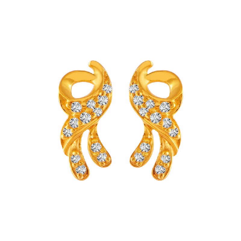 22KT Yellow Gold And American Diamond Stud Earrings For Women