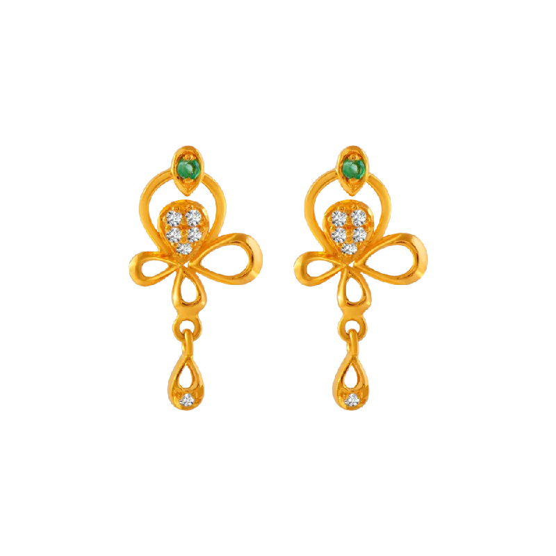 22KT Yellow Gold And American Diamond Stud Earrings For Women