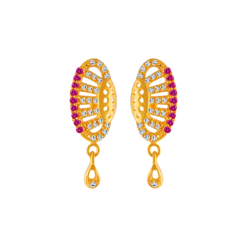 22KT Yellow Gold And American Diamond Stud Earrings For Women