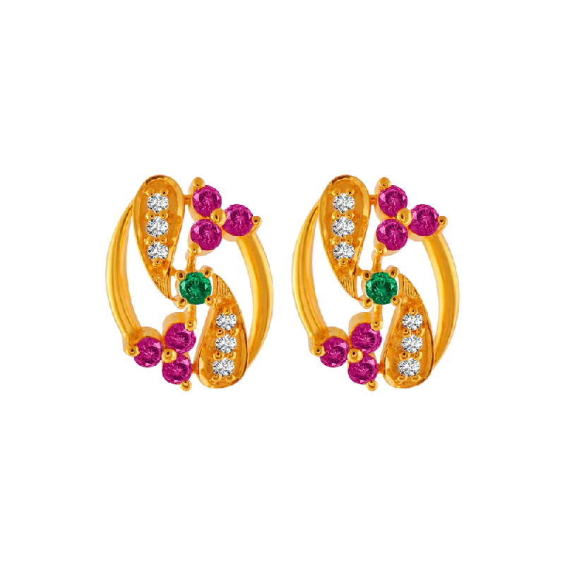 22KT Yellow Gold And American Diamond Stud Earrings For Women