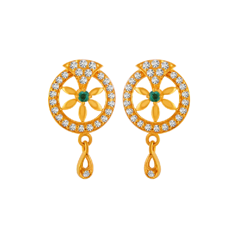 22KT Yellow Gold And American Diamond Stud Earrings For Women