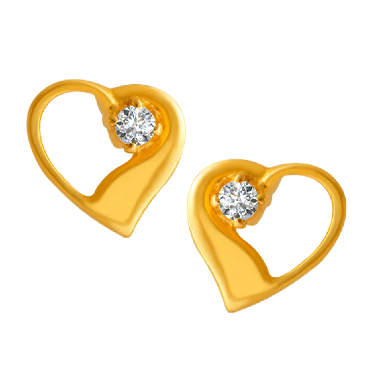 22KT Yellow Gold And American Diamond Stud Earrings For Women