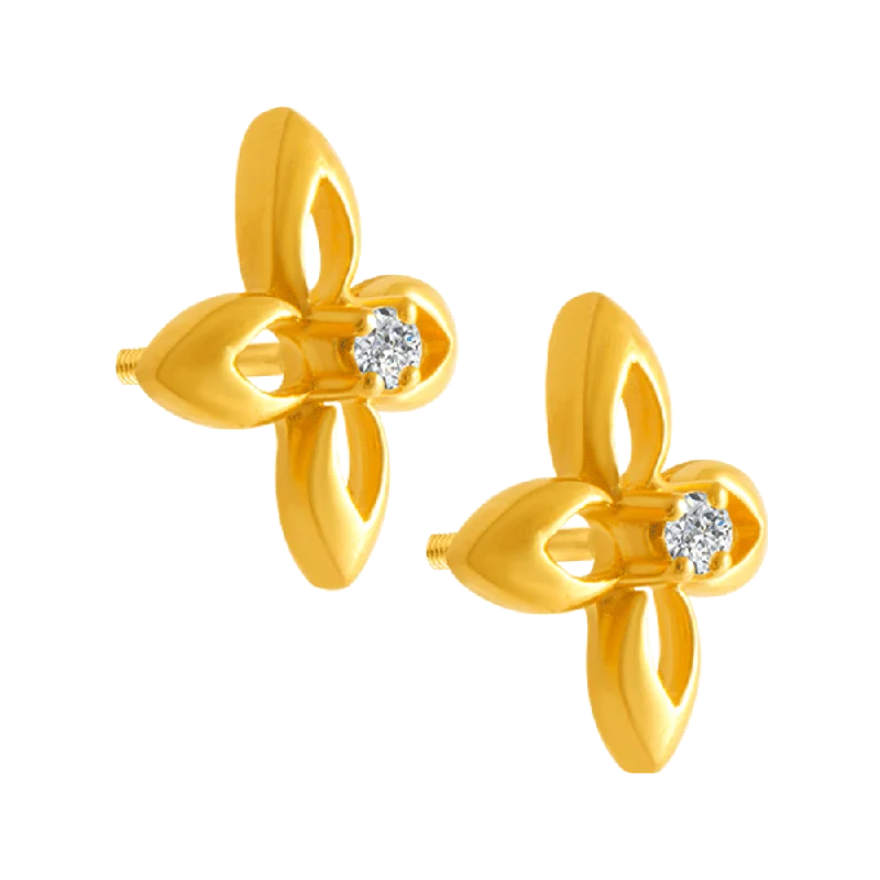 22KT Yellow Gold And American Diamond Stud Earrings For Women