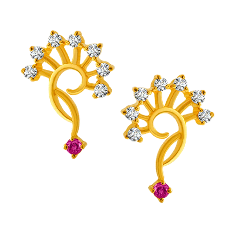 22KT Yellow Gold And American Diamond Stud Earrings For Women