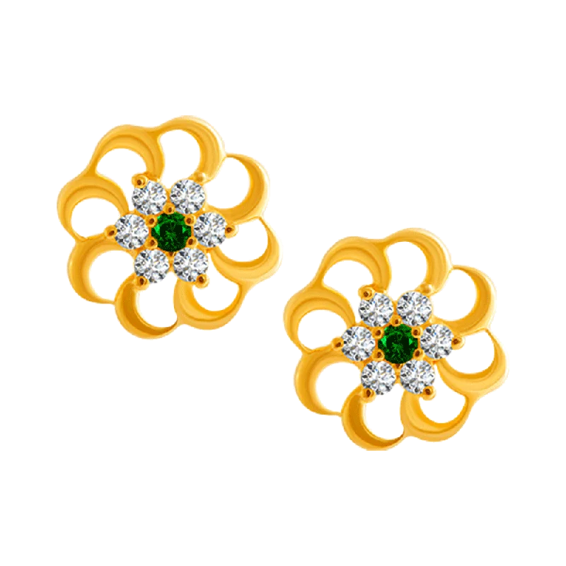 22KT Yellow Gold And American Diamond Stud Earrings For Women