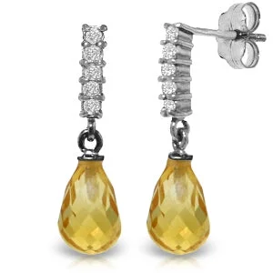 4.65 Carat 14K Solid White Gold Chardonnay Citrine Diamond Earrings