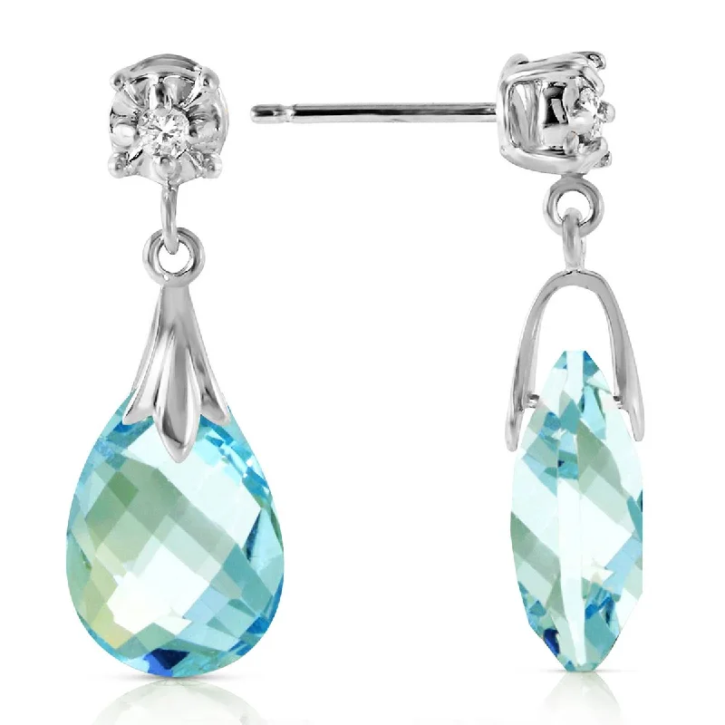 6.06 Carat 14K Solid White Gold Stud Earrings Diamond Blue Topaz