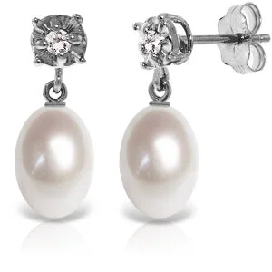 8.06 Carat 14K Solid White Gold Afterglow Pearl Diamond Earrings