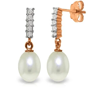 8.15 Carat 14K Solid Rose Gold Earrings Natural Diamond Pearl