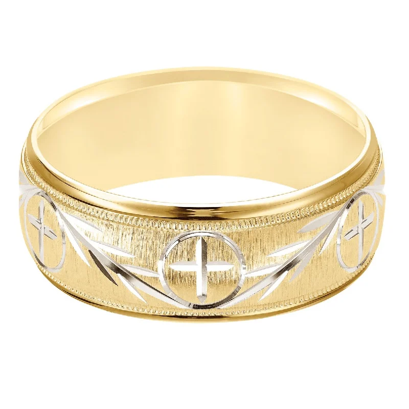 8MM Brushed Cross Wedding Ring in 10KT Gold