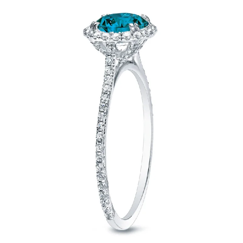 Auriya 1 1/2ctw Halo Blue Diamond Engagement Ring 14k Gold (H-I, SI1-SI2)