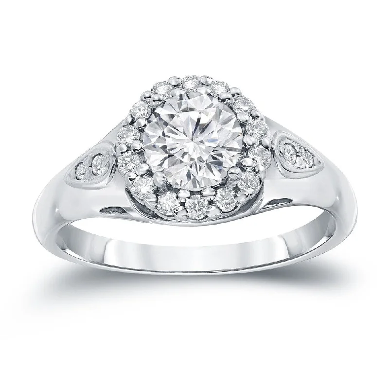 Auriya 1 1/4ct TDW Certified Diamond Halo Engagement Ring (H-I, SI1-SI2)