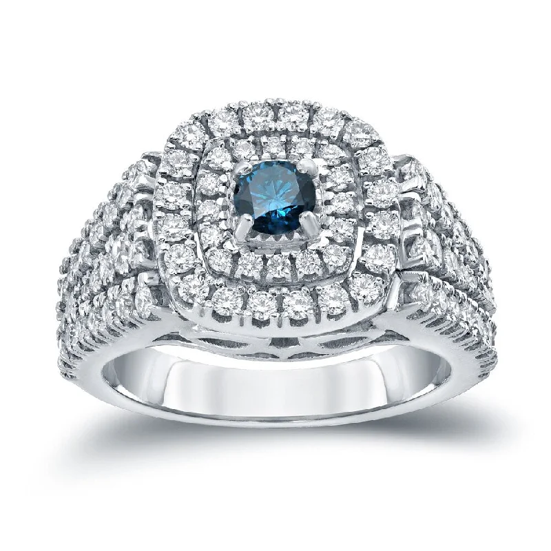 Auriya 1 1/4ct TDW Round Blue Diamond Halo Engagement Ring 14k Gold (H-I, I1-I2)