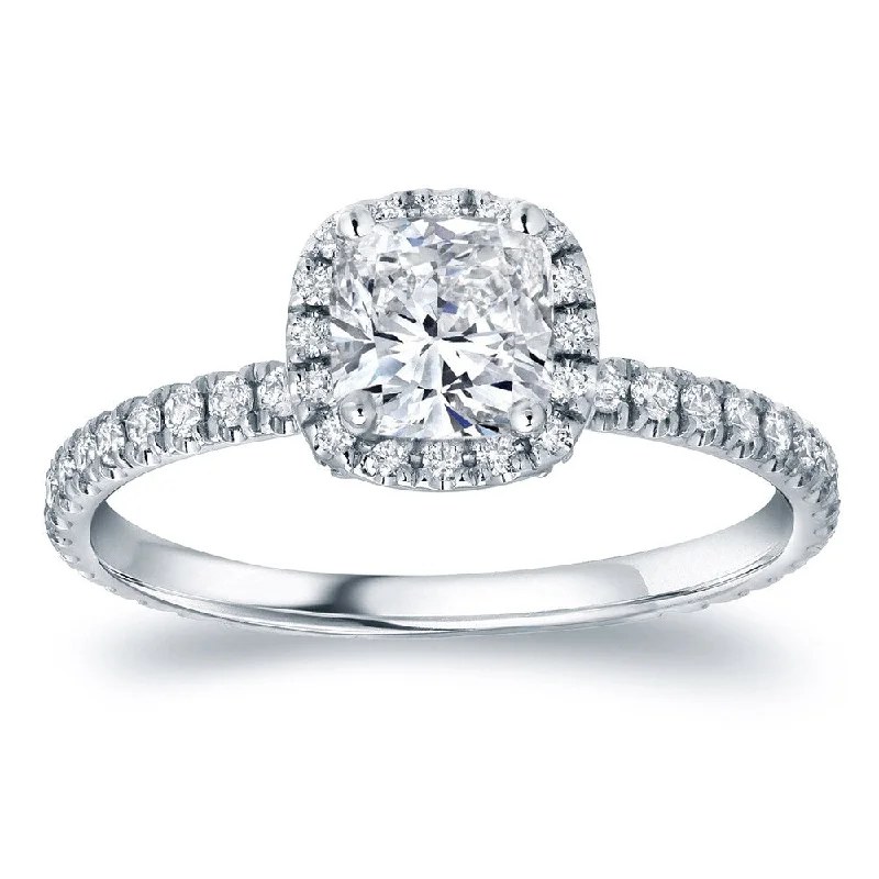 Auriya 14k Gold 1 1/2ctw Cushion-cut Halo Diamond Engagement Ring