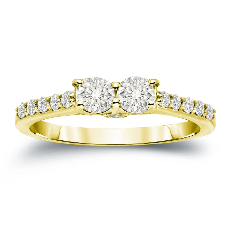 Auriya 14k Gold 1ct TDW Round 2-Stone Diamond Engagement Ring