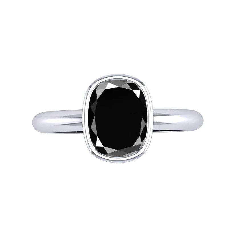 Auriya 14k Gold 2 1/4ctw Cushion-cut Black Diamond Ring Bezel-set