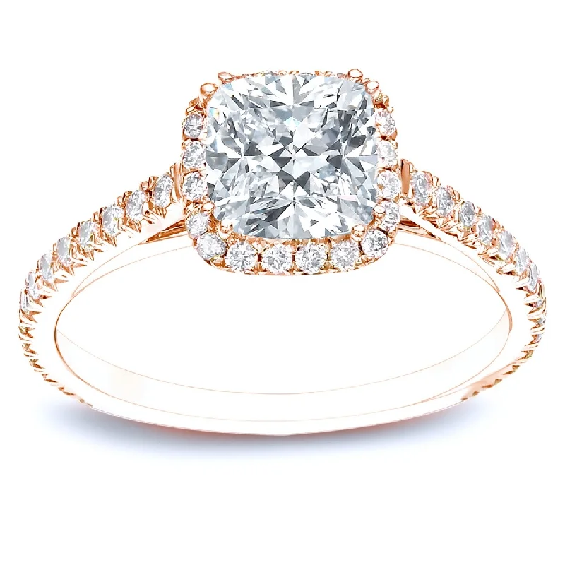 Auriya 14k Rose Gold 1 1/2ctw Cushion-cut Halo Diamond Engagement Ring