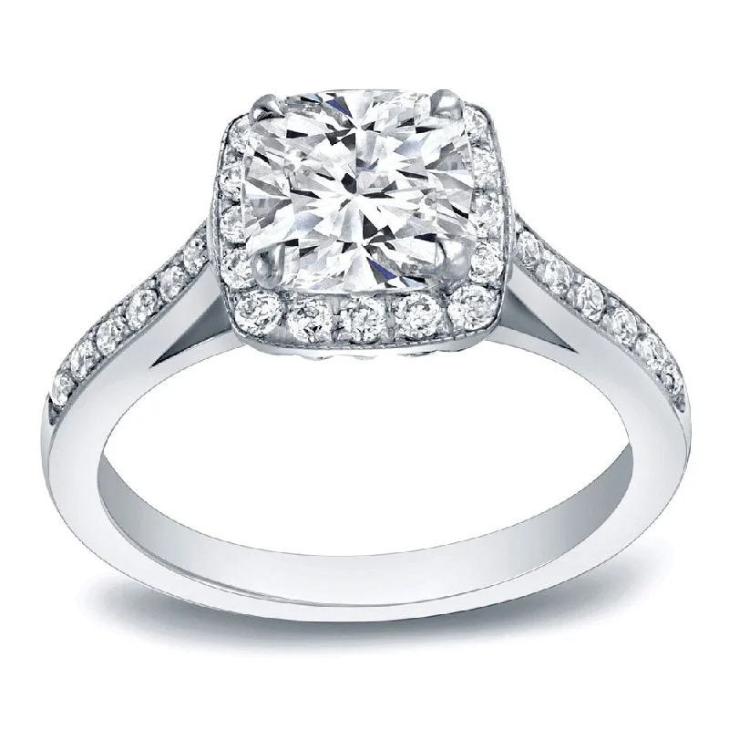 Auriya 2 carat TW Cushion-Cut Halo Diamond Engagement Ring 14k Gold Certified (H-I, VS1-VS2)