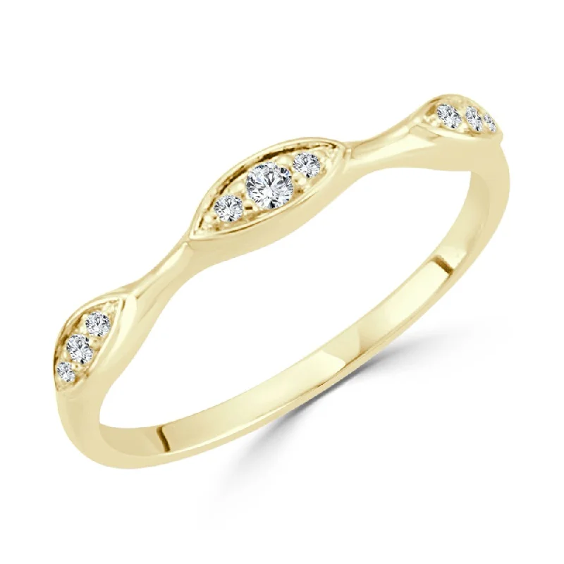 Auriya Petite Ultra-Thin 1/10ctw Wave Style Diamond Wedding Band 10K Gold