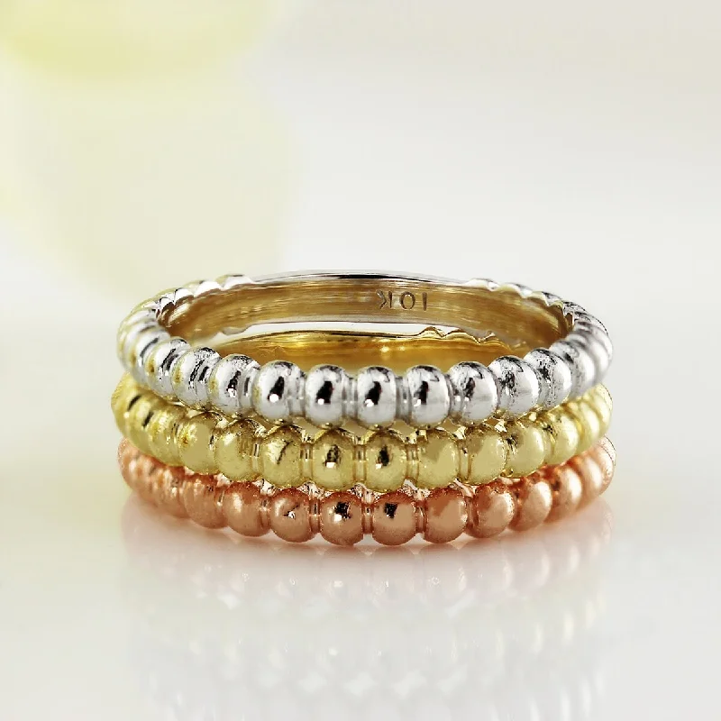 Auriya Petite Ultra-Thin Beaded Style Stackable 10k Gold Ring